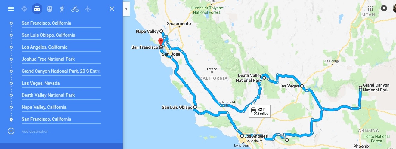 Roadtrip route